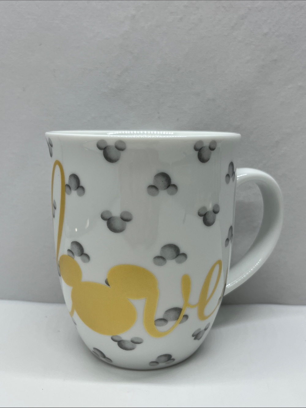 Disney White Mug with Yellow Mickey Accent and Gray Dots